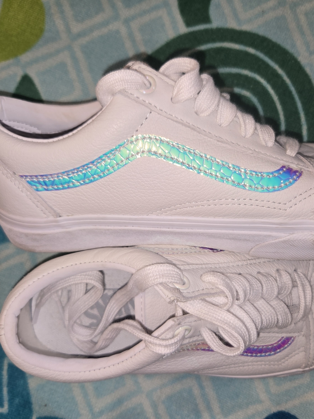 White Vans with Iridescent Wave Detail